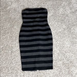 Strapless black and grey stripe dress